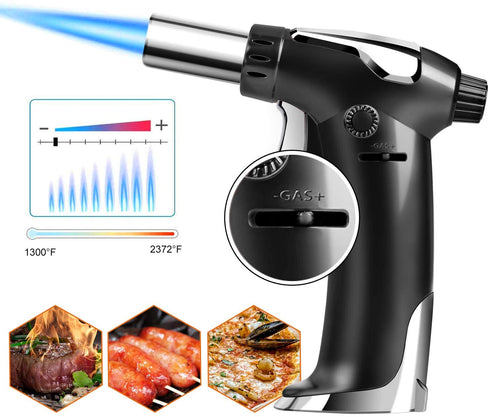 DYD Butane Torch, Culinary Torch Refillable Kitchen Cooking Torch Lighter with Safety Lock and Adjustable Flame for Baking Brulee Creme Cooking BBQ Crafts(Butane Gas Not Included)