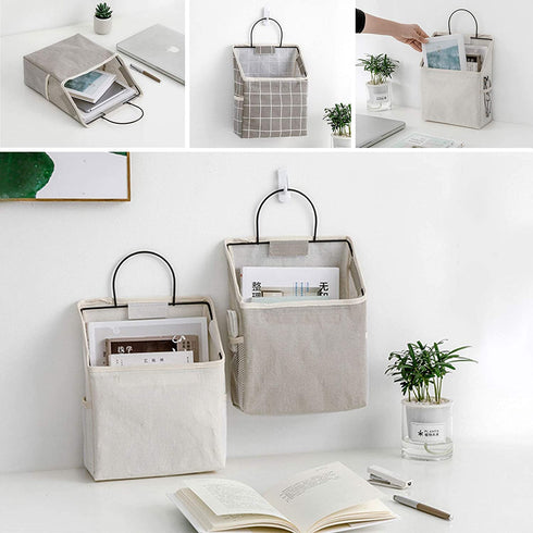 DRON TOOON Fabric Wall Hanging Storage Caddy Bag Over the Door Pouch Organizer for Bedroom Bathroom Kitchen (3Pack-A)