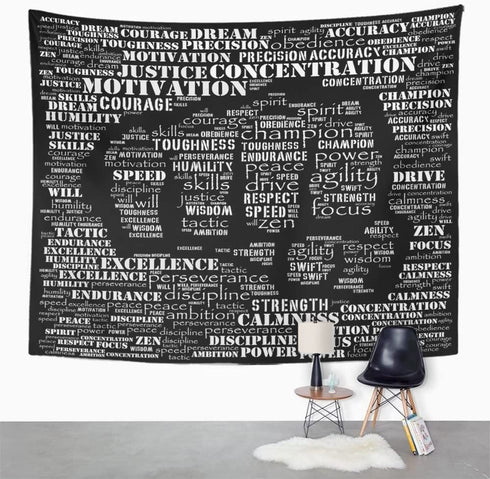 Emvency Tapestry Print 60x80 Inches Motivation Essence of Fighter Gym Word Kickboxing Athlete Karate Dedication Wall Hangings Home Decor