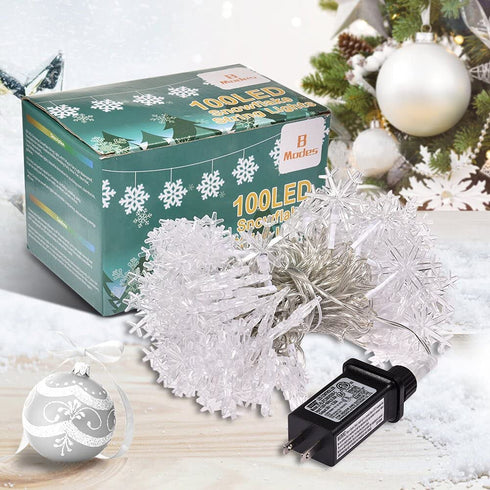 Led Christmas Lights Snowflake String Lights 100Led 49Ft Plug in 8 Modes Extendable Fairy String Lights for Indoor Outdoor Holiday Party,Wedding, Xmas Tree, New Year, Christmas Decorations(Cool White)
