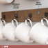 Ilyapa Rustic Wooden Coffee Mug Rack, Wall Mounted Mug Holder for Cups - 12 Hook Brown Wooden Display Rack for Kitchen Storage and Mug Collection