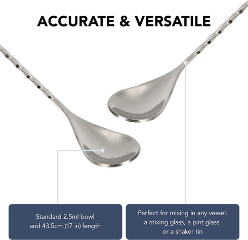 A Bar Above Extra Long 17? Bar Spoon Set of 2 Stainless Steel Cocktail Stirrer Bar Set for Mixing Glass or Shaker Spiral Handle Drink Stirrer Bar Supplies Professional Drink Mixing Spoons