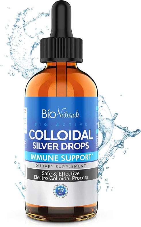 Bio Naturals Colloidal Silver Liquid Drops - Safe & Effective All Natural Immune Booster Supplement - Relief for Skin, Ear, Throat - 60 Servings