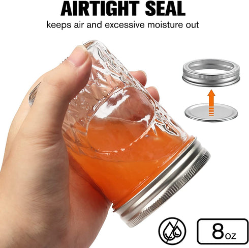 Mason Jars 8 oz 12 Pack Mini Jelly Jars With Regular Mouth Airtight Lids and Bands, Small Glass Jars for Jam, Honey, Meal Prep, Overnight Oats, Wedding Favors, Shower Favors, Salads, Baby Foods