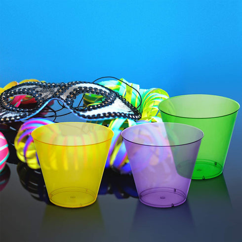 Party Essentials Hard Plastic 50 Count Party Cups/Tumblers, 9-Ounce, Mardi Gras Mix