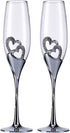 Wedding Champagne Goblets Toasting Flute Glasses for Bride and Groom Creative Deluxe Glass Cups with Rhinestone Rimmed Heart Decoration Gift Set