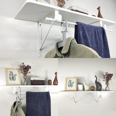 Kunzye 2 Pack of Heavy Duty Closet Shelf and Rod Bracket, White Closet Shelf Bracket with Rod Support Great for Both Shelf Storage and Closet Rod