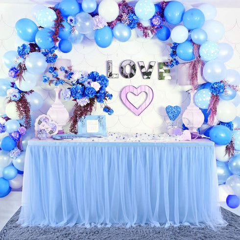6FT Blue Tulle Table Skirt Blue Tutu Table Skirts for Wedding Birthday Party Baby Shower