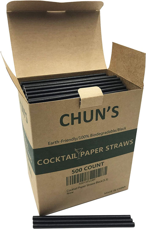 Short Paper Straws Bulk 5.5 inch - 500 ct. Disposable Black Paper Drinking Straw, Sip Stirrers for Cocktail, Coffee and Short Drinks, by CHUN'S STORE