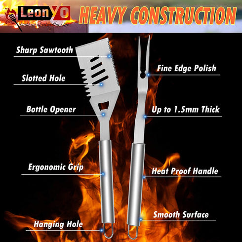 Leonyo Grilling Accessories 32PCS in Case, Professional Portable BBQ Grill Utensil Set for Kitchen Outdoor Cooking Camping Grilling Smoking, Great Gift for Men Women, Heavy Duty & Dishwasher Safe