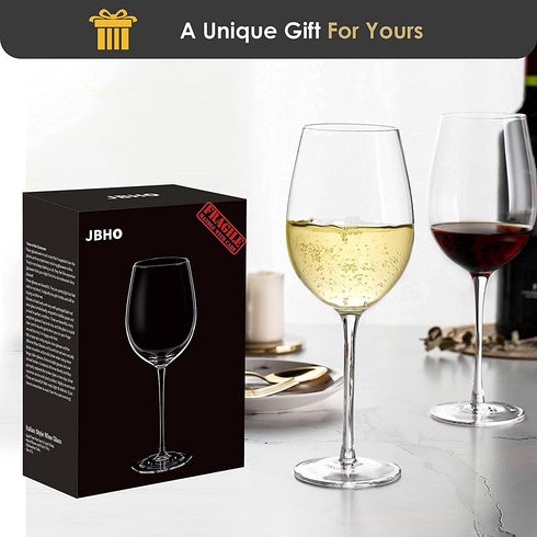 Crystal Wine Glasses - Hand Blown Red or White Wine Glasses -18 Ounce - Set of 2 - Lead-Free Premium Crystal - Long Stem Wine Glasses - Clear