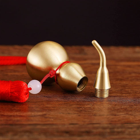 PAKUNDAS Feng Shui Brass Wu Lou Golden Gourd with Red Luck Strip Treasure Pendant for Bedroom,Car Hanging Ornaments,Fortune Protection,Hu Lu Bring Good Luck Safty Success,2.75inch Tall,100% Brass