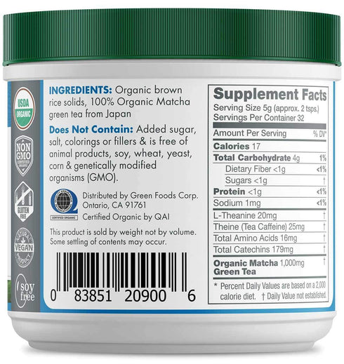 Green Foods Organic Matcha Green Tea, 5.5 Ounce