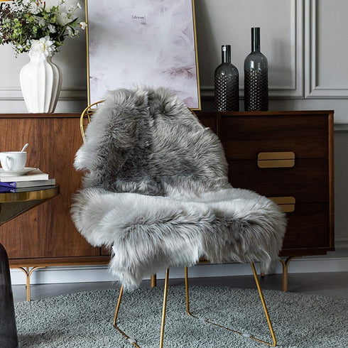 Carvapet Luxury Soft Faux Sheepskin Chair Cover Seat Pad Plush Fur Area Rugs for Bedroom, 2ft x 3ft,Grey