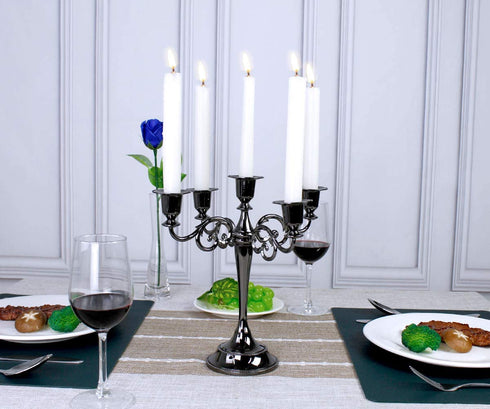 Maiheimoon Metal Candelabra Retro Candlestick Holder for Candlelight Dinner and Table Decoration (5 Arms-Black-1)