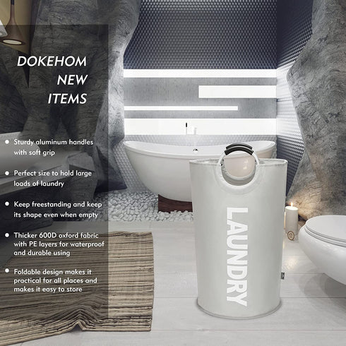 DOKEHOM 115L X-Large Laundry Basket (7 Colors), Collapsible Laundry Bag, Foldable Laundry Hamper, Folding Washing Bin (Grey, XL)