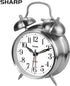 Sharp Twin Bell Alarm Clock - Loud Alarm - Great for Heavy Sleepers - Battery Operated Quartz Analog ¦ (Brushed Silver)