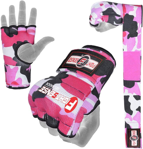 FIGHTSENSE Padded Gel Inner Boxing Gloves for Men and Women with Long Elasticated Hand Wraps for Punching, Boxing, MMA, Muay Thai, Kickboxing and Martial Arts Training (Pair)