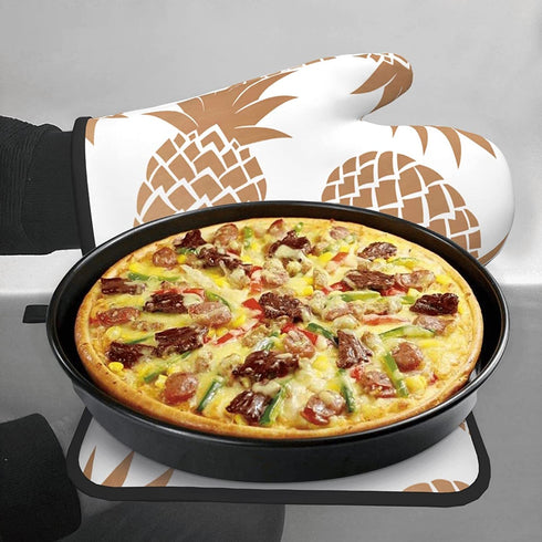 Oven Mitts and Pot Holders for Kitchen Pineapple Oven Mitts Sets Golden Cute Hot Pads Heat Resistant Washable for Counter Table Decorative BBQ Cooking Baking Grilling