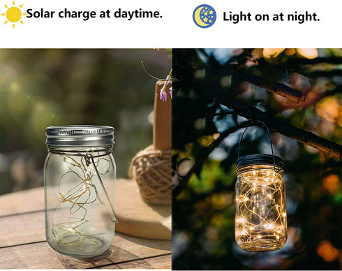 Outdoor Solar Powered Mason Jar Lights 6 Pack Waterproof 30 Mini LED Fairy Star Firefly Garden Table Decorations Patio Lighting Decor Lanterns Backyard Tree Hanging Lawn Porch Decorative Warm White