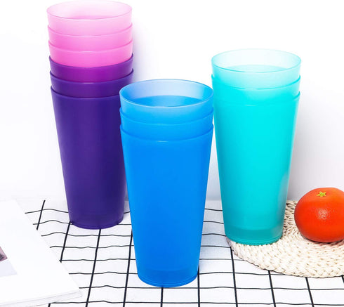 Unbreakable 32-ounce Plastic Restaurant-Style Beverage Tumblers Ice Tea Glasses | set of 12 in Coastal Colors