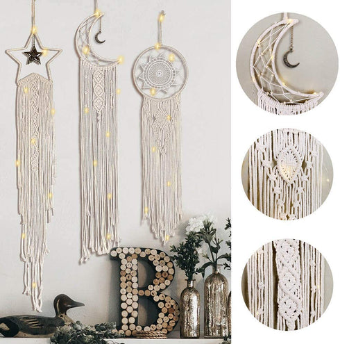 MIPON 3Pcs Macrame Dream Catcher, Handmade Woven Boho Tapestry, Chic Bohemian Home Decor Wall Hanging Sun & Moon & Star Decoration Craft Gift