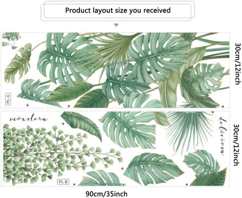 Aeemyonw Palm Leaf Wall Stickers Green Plants Wall Decor Jungle Leaf Wall Posters Wall Stickers Art Murals for Bedroom Living Room Home Decoration
