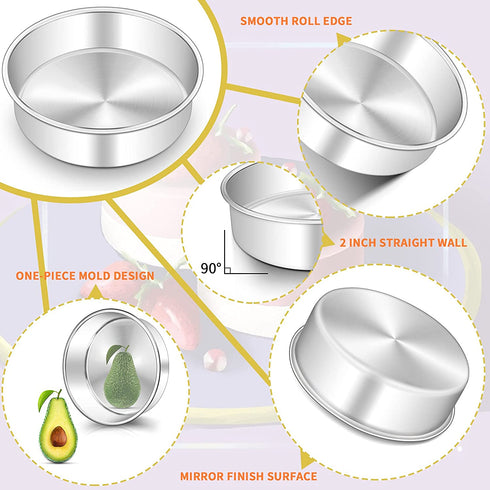 6 Inch Cake Pan Set of 2, Deedro Round Cake Baking Pans Stainless Steel Cake Pans for Wedding Birthday Layer Cake, One-piece Molding, Healthy & Durable, Mirror Finish & Dishwasher Safe