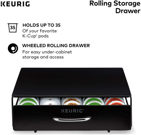 Keurig Under Brewer Storage Drawer, Coffee Pod Storage, Holds Upto 35 Keurig K-Cup Pods, Black
