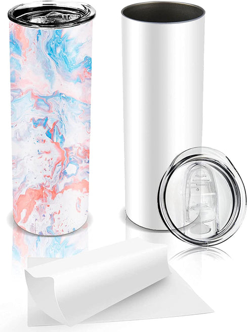 XccMe 20oz Straight Skinny Sublimation Tumblers,2PACK Stainless Steel Double Wall Insulated Cup,Bulk Blanks with Lids,Shrink Wrap Films,Individually Box,Polymer Coating for Heat Transfer White