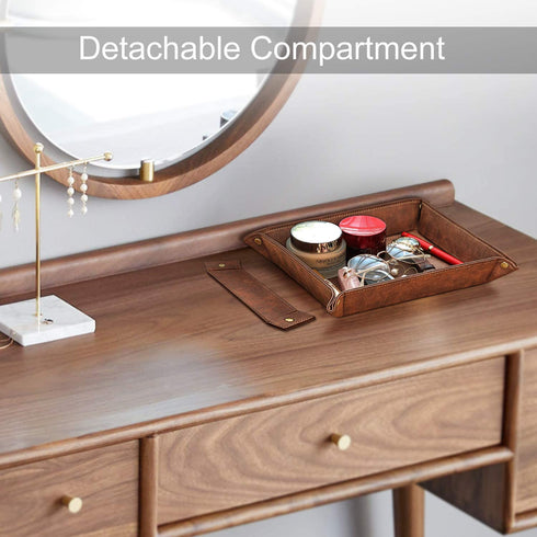 SITHON Valet Tray Desktop Storage Organizer Removable 2 Compartments Catchall Tray Bedside Vanity Tray Nightstand Caddy Holder Desk Storage Plate for Remote Controller, Keys, Phone, Jewelry, Brown