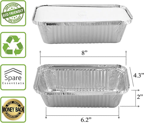 55 Pack Loaf Pans with Lids, Aluminum Loaf Pans, Bread Pans, Meatloaf Pans l Cake Pan, Foil Loaf Pans, Disposable Aluminum l Tin Pans, 650 ml capacity Size 7.8x4.3x2 by Spare Essentials