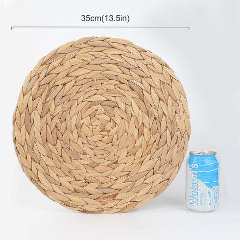 kilofly Natural Water Hyacinth Weave Placemat Round Braided Rattan Tablemats 13.5 inch x 4pc