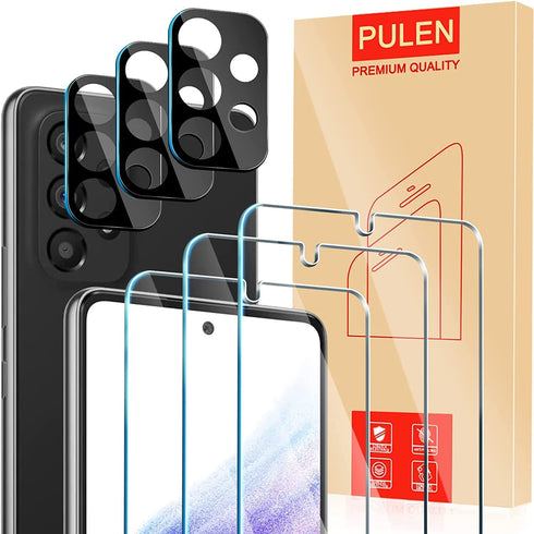 (6 Packs) Samsung Galaxy A53 5G Screen Protector (3 Packs) with 3 Packs Camera Lens Protector,HD Clear 9H Hardness Bubble Free Anti-scratch Tempered Glass for Galaxy A33 5G/A53 5G
