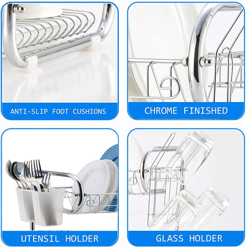 Dish Drying Rack 2 Tier, Kitchen Dish Rack with Drainboard, NATUROUS