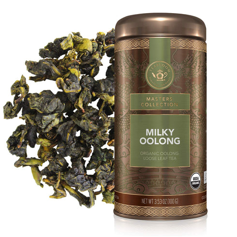 Teabloom Organic Oolong Tea, Milky Oolong Loose Leaf Tea, Rolled Leaves Famous for its Milky Taste and Silky Texture, USDA Organic, Rare Single-Origin Tea in Reusable Gift Canister, 3.53 oz/100 g Canister Makes 35-50 Cups
