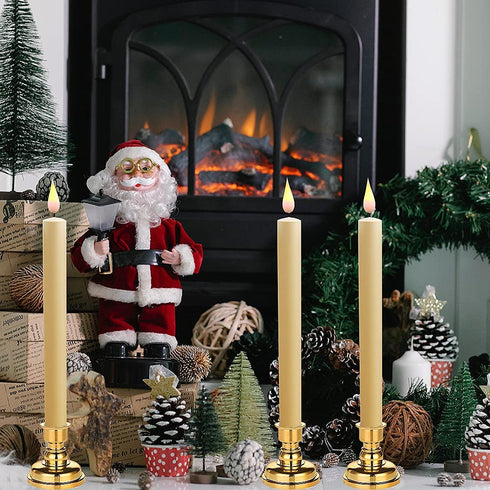 Ivory Taper Candles LED Flameless Window Candles,Battery-Powered,with Remote Control and Timer Flickering ,Suitable for Dinner Party Wedding Window Christmas Decorations(10x0.83 Inches, Set of 6)