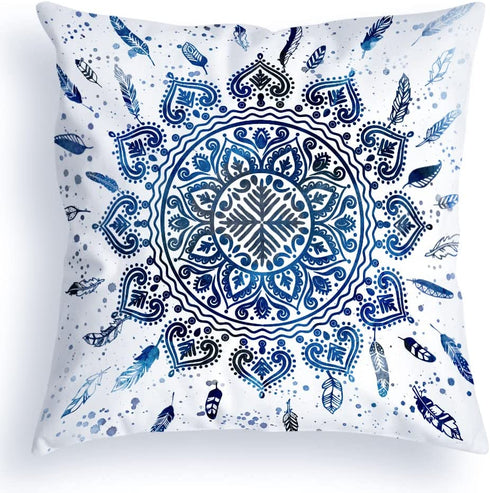 OA OATHENE Blue Throw Pillows Light Blue and Grey Boho Throw Pillows for Couch Bed Decorative Throw Pillow Covers 18x18 Abstract Art Painting Ombre Modern Geometric Accent Cushion Cover for Bedroom.