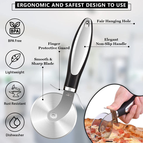 Aunly Aluminum Pizza Peel - Large Size Pizza Paddle 12x14 Inch Metal Pizza Spatula with Foldable Wood Handle & Pizza Cutter- Pizza Shovel for Homemade Baking Lovers for Pies, Pastries, Dough & Cookies