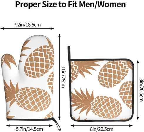 Oven Mitts and Pot Holders for Kitchen Pineapple Oven Mitts Sets Golden Cute Hot Pads Heat Resistant Washable for Counter Table Decorative BBQ Cooking Baking Grilling