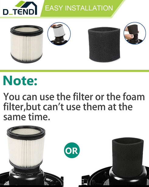 D-TEND 90350 Filter Cartridge with Cap Fits Shop-Vac 5 Gallon and Up Wet & Dry Vacs, Compatible with Part 90304 (2+1)