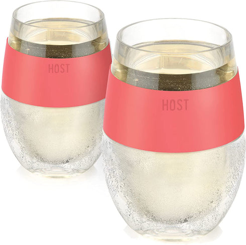 Host Wine Freeze Cup Set of 2 / Plastic Double Wall Insulated Wine Cooling Freezable Drink Vacuum Cup with Freezing Gel, Wine Glasses for Red and White Wine, 8.5 oz Coral / Gift Essentials