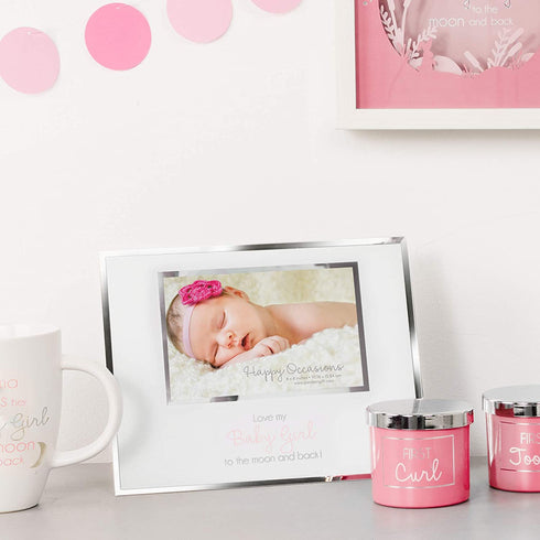 Pavilion Gift Company 61162 Love Girl to The Moon and Back 4x6 Newborn Baby Picture Frame, Pink