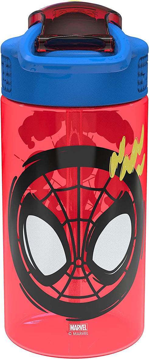 Zak Designs Marvel Spider-Man Kids Water Bottle with Spout Cover and Carrying Loop, Made of Durable Plastic, Leak-Proof Water Bottle Design for Travel (16 oz, 2-Pack, Spidey and His Amazing Friends)