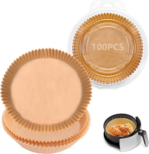 100 Pieces Air Fryer Parchment Paper Liners,Non-Stick Disposable Air Fryer Liners ?Basket Unperforated Round Parchment Paper Replacement (6.3" Natural 100pcs)