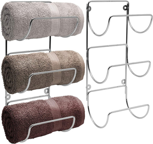 Sorbus Towel Rack Holder Set - Wall Mounted Storage Organizer for Towels, Washcloths, Hand Towels, Linens, Ideal for Bathroom, Spa, Salon, Modern Design, Set of 2 (Silver)