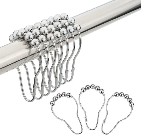 Amazer Shower Curtain Hooks Rings, Rust Proof Stainless Steel Shower Curtain Rings, Shower Hooks for Shower Curtain Bathroom Shower Rings -Set of 12, Polished Chrome