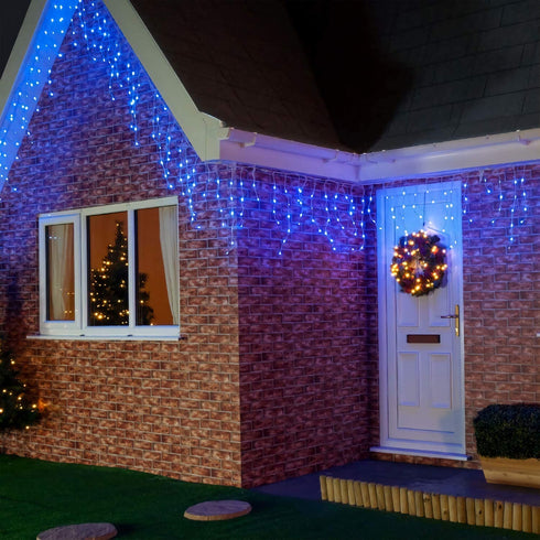 Brizled Blue Icicle Lights, 29ft 360 LED Icicle Christmas Lights, 8 Modes Curtain Fairy Lights with 60 Drops, Clear Icicle Twinkle Lights with Remote for Indoor Outdoor Christmas Wedding Holiday Decor