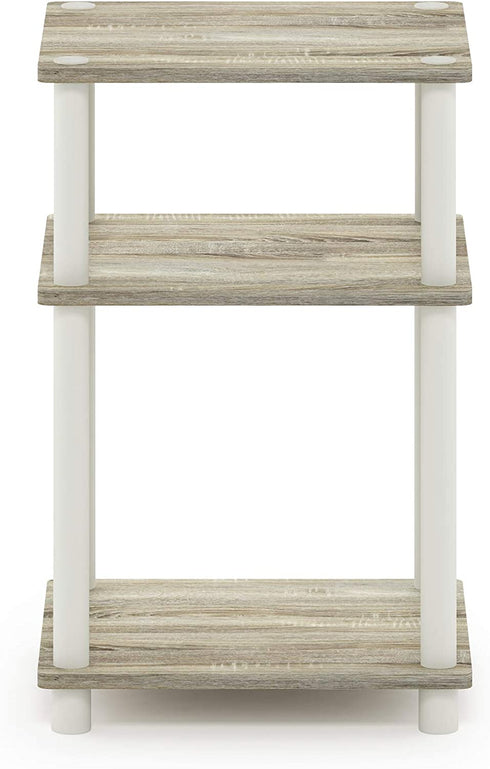 Furinno Just 3-Tier Turn-N-Tube End Table / Side Table / Night Stand / Bedside Table with Plastic Poles, 1-Pack, Sonoma Oak/White