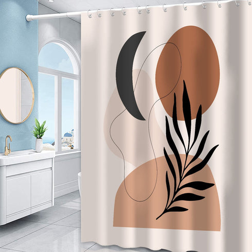 Boho Shower Curtain Mid Century Abstract Pink Brown Black Geometric Minimalist Modern Bathroom Shower Curtains Fabric Waterproof with Hooks, 72 x 72 inches